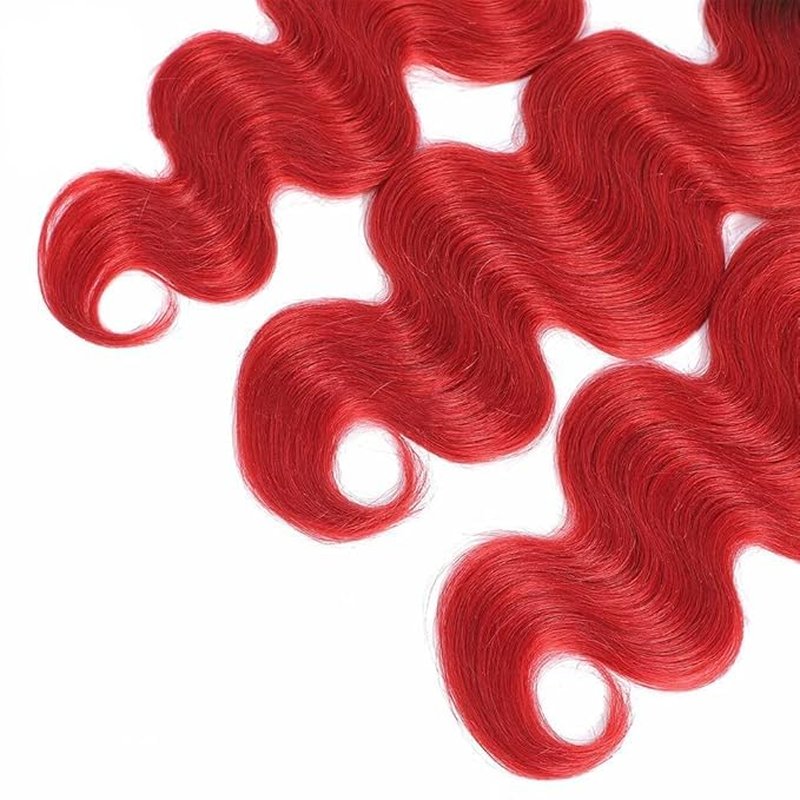 Red Body Wave Hair Bundles 16 18 20 Inch Virgin Human Hair