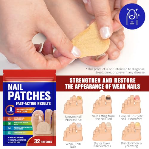 Overnight Fungal Nail Repair Patches for Discolored & Thickened Nails - 32 Pack