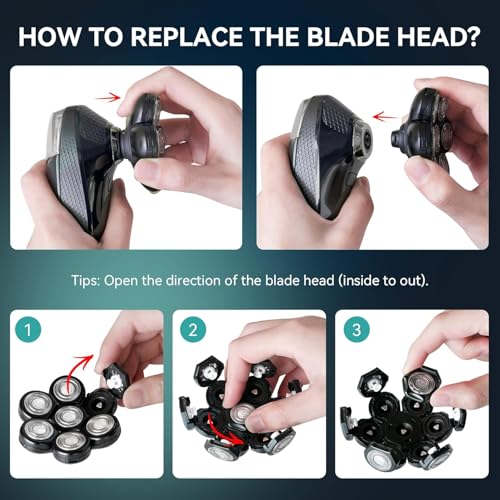 kensen 7D Head Shaver Replacement Head - Electric Shaver Replacement Head 7 Heads for Bald Men Wet and Dry Compatible Many Models Waterproof Head Razor