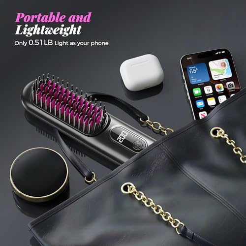 Cordless Mini Hair Straightener Brush with 4 Heat Settings