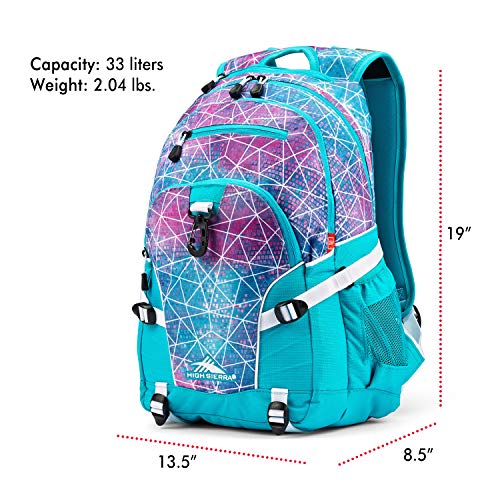 High Sierra Loop Backpack, Travel, or Work Bookbag with tablet sleeve, One Size, Sequin Facets/Bluebird/White