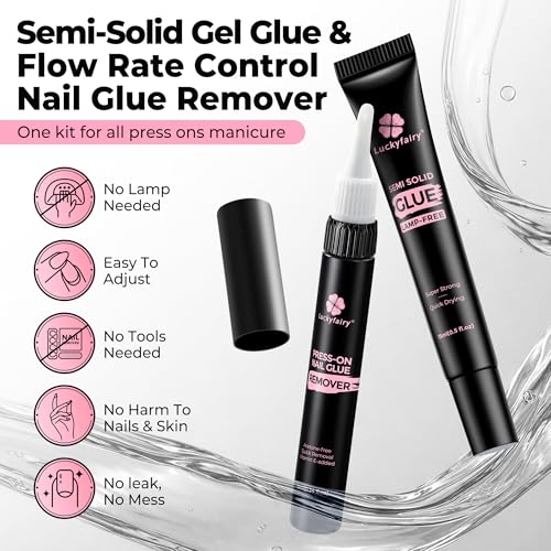 Luckyfairy Semi-Solid Nail Glue & Gentle Remover Set for Press-On Nails