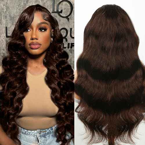 Chocolate Brown Lace Front Wig,13x6 HD Brown Body Wave Lace Frontal Wigs Human Hair Pre Plucked with baby hair, 210% Density Colored brown wig human hair for Women 22 inch