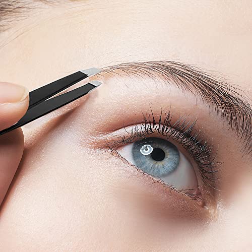 Eyebrow Tweezers Set, 10 Pieces Stainless Steel Tweezers Slant Tip Tweezers Facial Hair Eyebrow Precision Tweezers for Women and Men (Black)