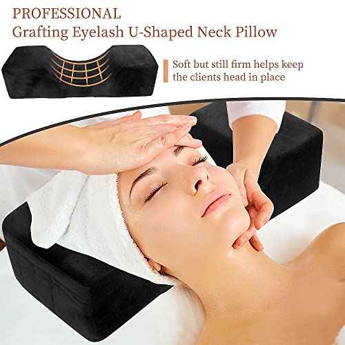 Eyelash Extension Velvet Lash Pillow Beauty Salon Memory Foam Neck Pillow for Lash Extension Grafting Make Up (Black)