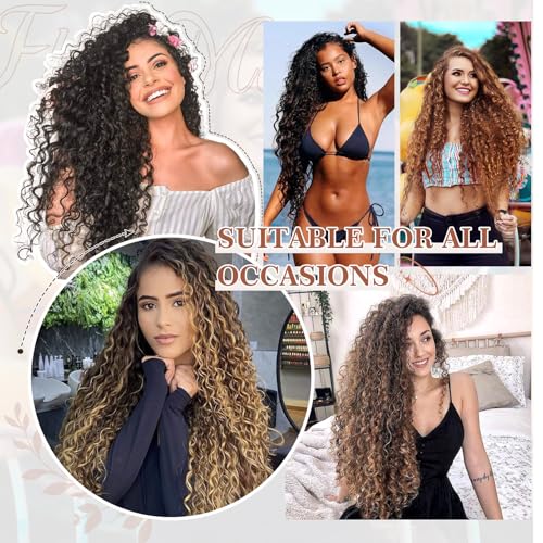 Flufymooz Clip-In Hair Extensions 20 Inch Curly Dark Almond Brown