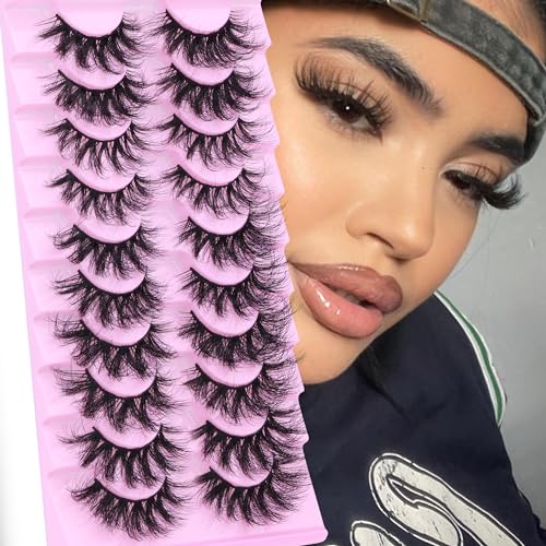 Geeneiya Cat Eye Lashes 5 Styles Mix False Eyelashes Faux Mink Lashes Wispy False Eyelashes Volume Eyelashes Extension D Curl, 10 Pairs