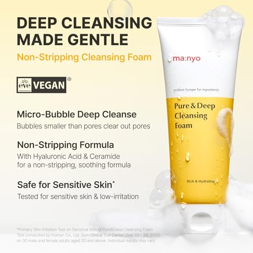 MANYO Pure & Deep Cleansing Foam, Facial Cleanser, for Double Cleansing, Pore Cleaner, Blackhead Remover, Acne Face Wash, Korean Skin Care, 6.7 fl oz (200ml)
