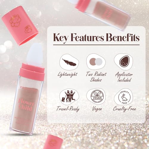 Profusion Cosmetics Flower Child Face and Body Highlighter - Non Sticky Buildable Luminizer Two Shade Kit with Applicator Sponge, Lightweight, Vegan & Cruelty?Free Makeup (Bronze Gold)