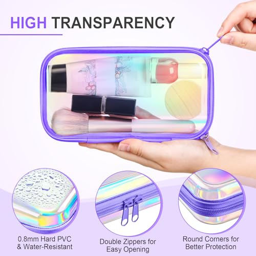 Hoolerry 3 Pcs Clear Hard Zipper Case Makeup Bag Plastic Zipper Pouch Christmas Storage Case Portable Travel Organizer Bin for Cosmetics, Building Blocks, Puzzles(Laser,S)