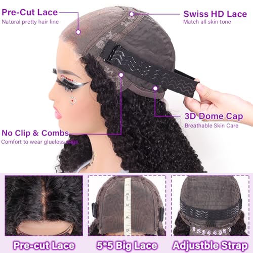 UCUVIC 18-Inch Curly Bob Wig - Glueless Human Hair Lace Front for Black Women