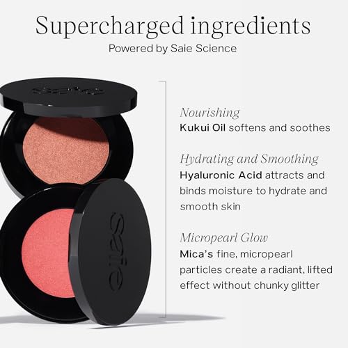 Saie Glow Sculpt Multi-Use Cream Highlighting Blush - Lightweight, Moisturizing Face Makeup Formula With Hyaluronic Acid + Micropearl for a Radiant, Lifted Glow - Peachglow (.02 oz)