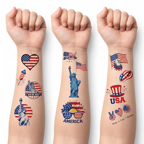 96 PCS USA Patriotic Temporary Tattoos for Kids | Fourth of July