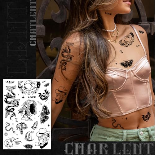 Gothic Temporary Tattoos for Men Women Adult - 9 Sheets Large Fake Tats for Men - Halloween Demon Skull Snake Scorpion Fake Tattoos for Arm Chest Sleeve