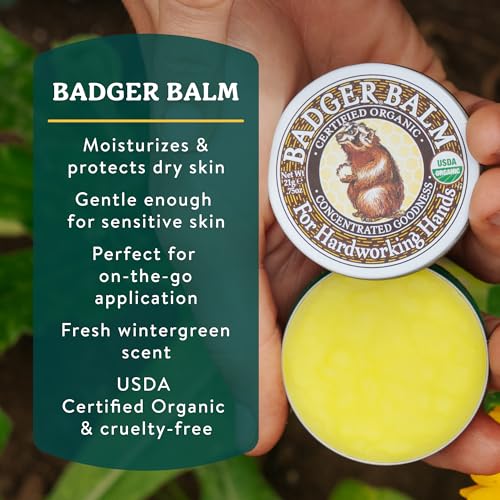 Badger Organic Healing Hand Balm for Hard Working Dry Hands - 2 oz Tin