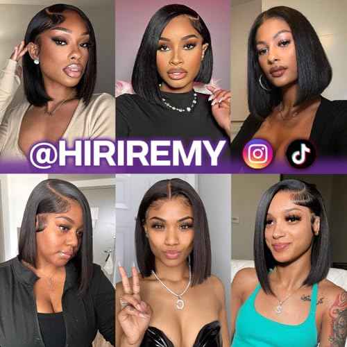 Bob Wig Human Hair 13x4 HD Lace Frontal Short Straight Lace Front Bob Wigs for Black Women Human Hair Pre Plucked Glueless Side Part 180% Density Black Color 12 Inch
