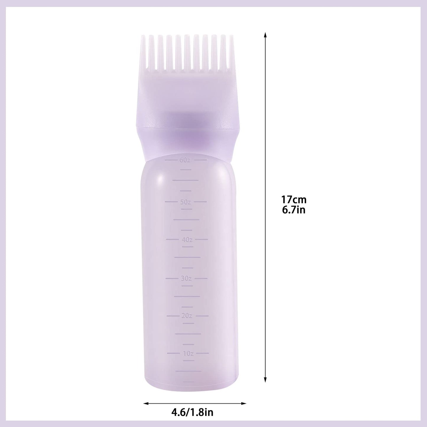 Root Comb Applicator Bottle, 6 Ounce, Oil Applicator for Hair Dye, Bottle Applicator Brush with Graduated Scale, Purple, 2 Pack