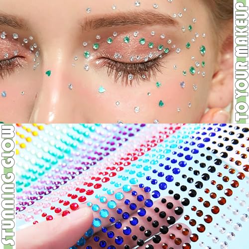 1800pcs Rainbow Self-Adhesive Face Gems Rhinestone Stickers
