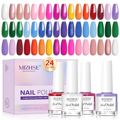 MIZHSE Quick Dry Nail Polish Set, 24 Colors - Fast Drying
