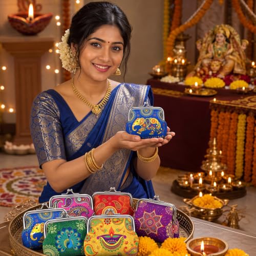 Indian Return Gift Coin Purses - Set of 18 Diwali & Pooja Souvenirs