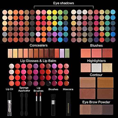 Professional All in One Makeup Kit for Women Full Kit,186 Colors Make Up Palette Christmas Gift Set, Including Eyeshadow,Lip Gloss,Concealer,Highlighter,Contour,Brow Powder,Mascara,Blush & Brush