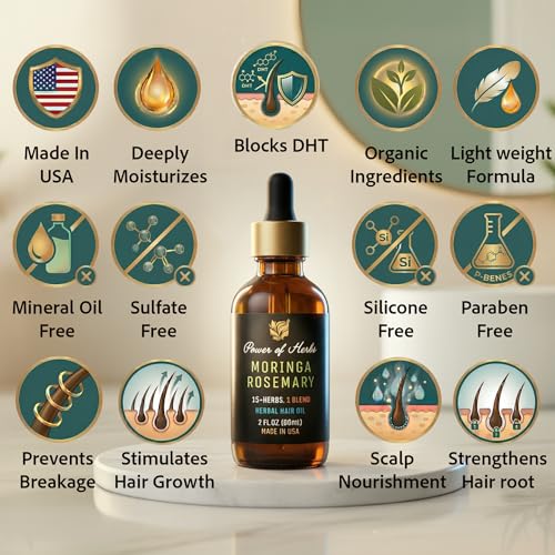 Moringa Rosemary Hair Oil with Amla & Bhringaraj - 15+ Herbal Blend for Hair Growth