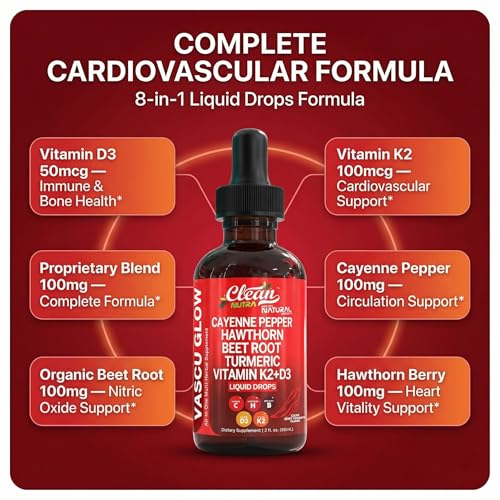Clean Nutra Vascu Glow Liquid Drops - Cayenne Pepper, Turmeric & D3/K2