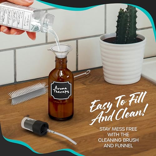 Nevlers Small Spray Bottle 2 Oz 48 Pack | Amber Glass Spray Bottles for Cleaning, Oils, Perfume Alcohol & More | Mist Bottle Set w/Shrink Wrap, Funnel, Brush, Labels & Marker | Small Glass Bottles