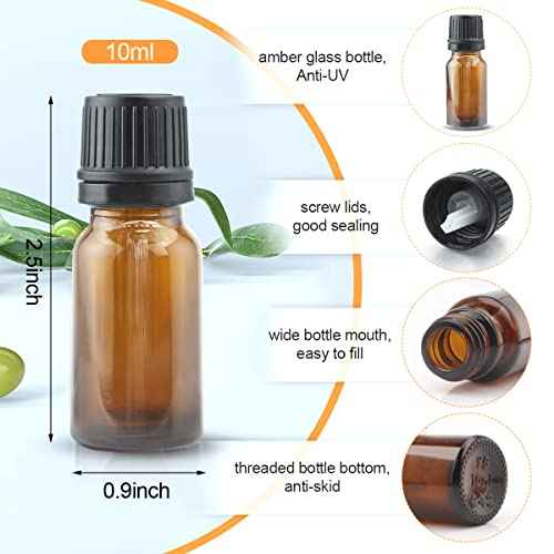 10 ml(1/3 oz) Sample Glass Bottles For Essential Oils 20 Pcs Empty Glass Dropper Vials With Orifice Reducers For DIY Perfume Aromatherapy Fragrance Cosmetic Oils (amber)