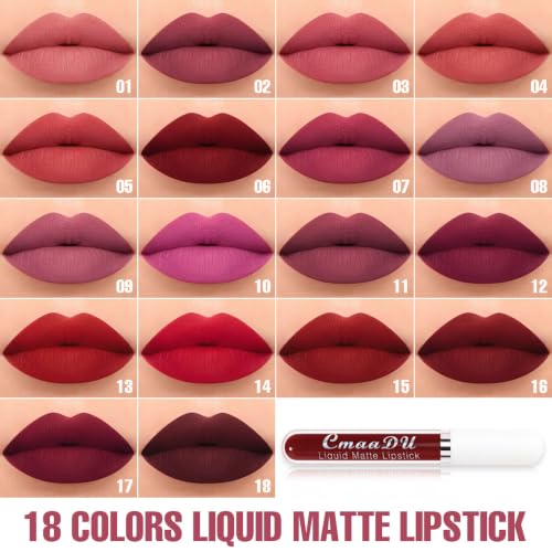 evpct 18 Colors Deep Red Matte Liquid Lipstick Set - Long Lasting