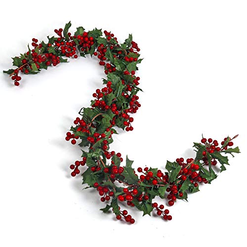 U'Artlines Total 11Ft Christmas Garland 2PCS Artificial Holiday Hanging Garlands Christmas Vine with Red Berries for Stairs Wall Fireplace Mantel Indoor Outdoor Decor (2pcs Red Berries Garland)