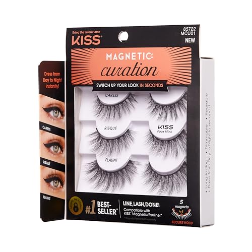KISS Magnetic Eyelashes 3 Pair Kit, 16 Hour Wear, Reusable