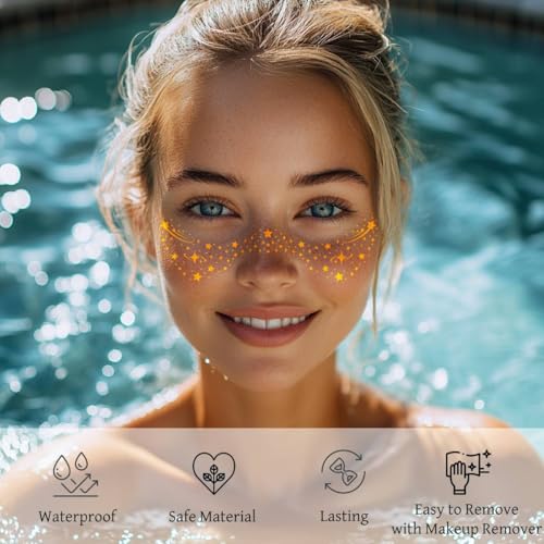 Gold Glitter Freckles Face Tattoo - Waterproof Temporary Fake Freckles (10 Count)