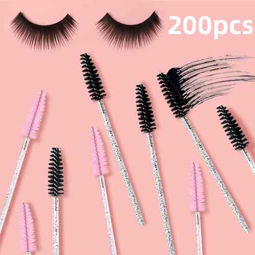 200 Pcs Disposable Mascara Wands,Lash Spoolies Crystal Eyebrow Spoolies Brush Eyelash Applicator Tool Spoolies for Eyebrow,Used for Eyelash Extension Eyebrows Cosmetics(Black and Pink)