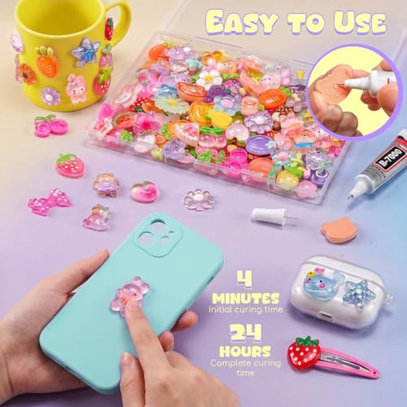 100PCS Flatback Resin Charms Kit with Glue for Crafts