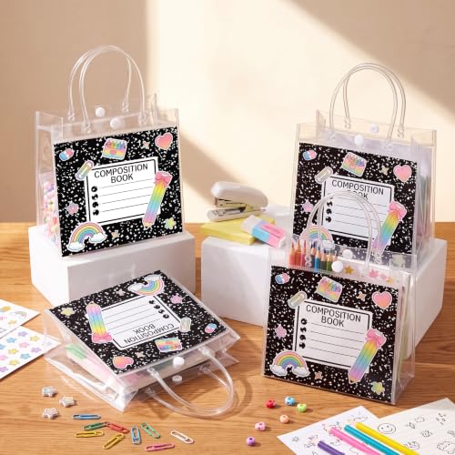 Renbuzhu 24-Pack Clear PVC Gift Bags 8x8x3in with Handles – Reusable Classroom Party Favor Bags
