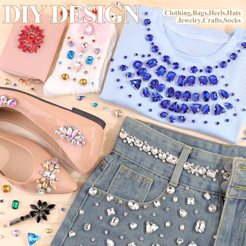120 PCS White Sew-On Rhinestones Mixed Shapes Glass Gems