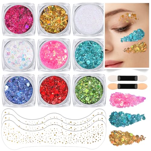 Teenitor 9 Color Body Glitter Gel Kit with Gold Freckles