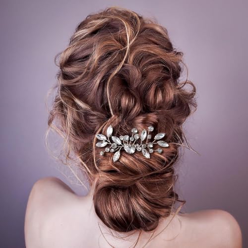 Bridal Hair Comb Rhinestone Silver Flower - 2 Pack Wedding Headpiece