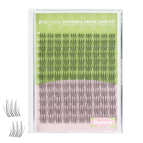 KEYYOU Venus Aurora Naiad DIY Lashes Clusters Invisible Band C Curl Natural Soft Waterproof 120Pcs Lash Extension Easy to Apply at Home Cosmetic Makeup Volume False Eyelashes (Aurora-C-8-16MIX)