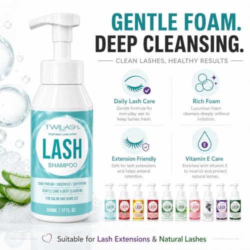 TWILASH Lash Shampoo 500ml - Gentle Foaming Cleanser for Extensions