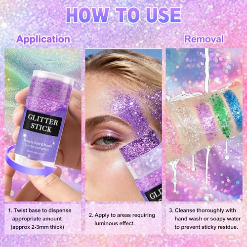 Purple Glitter Stick - Waterproof Holographic Body & Hair Shimmer