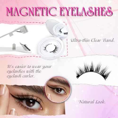 Magnetic Eyelashes With Applicator, Natural-looking, No Adhesive, No Eyeliner, Soft Comfortable Magnetic Lashes, Easy to Wear, Reusable (1Pair Eyelashes)