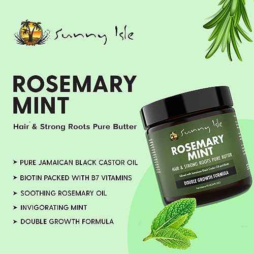 Sunny Isle Rosemary Mint Hair and Strong Roots Butter 4oz | Infused with Biotin & Jamaican Black Castor Oil | Strengthen and Nourish Hair | Dry Scalp, Split Ends