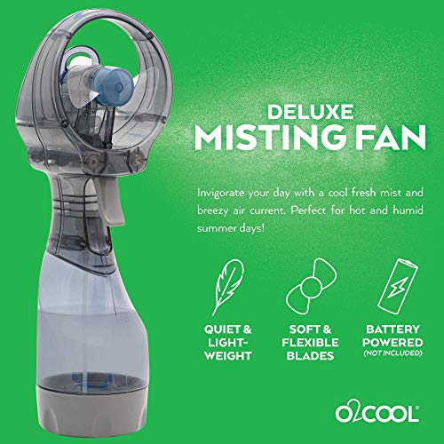 O2COOL Deluxe Handheld Battery Powered Water Misting Fan (Grey)