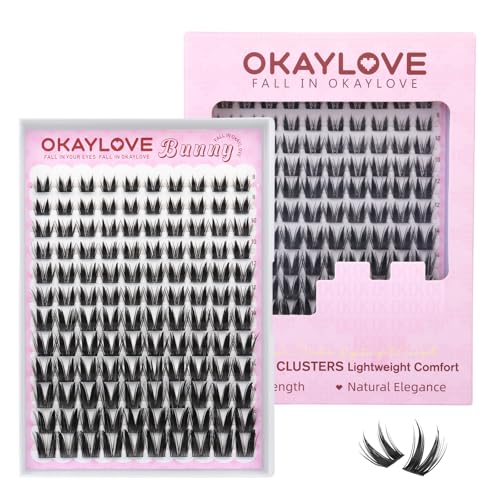 OKAYLOVE Manga Lash Clusters, BUNNY 8-18mm Natural Anime Eyelash Clusters with Spikes, 120pcs CC Curl Fairy Individual Lashes Clear Band Wispy Cluster Eyelashes Extensions for Party, Cosplay