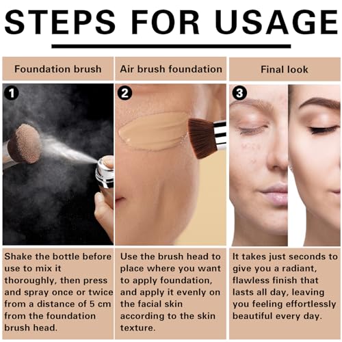 QIUFSSE Airbrush Foundation Makeup Spray for Mature Skin Silk Lightweight Airbrush Flawless Setting Spray Foundation Makeup（02# Beige）