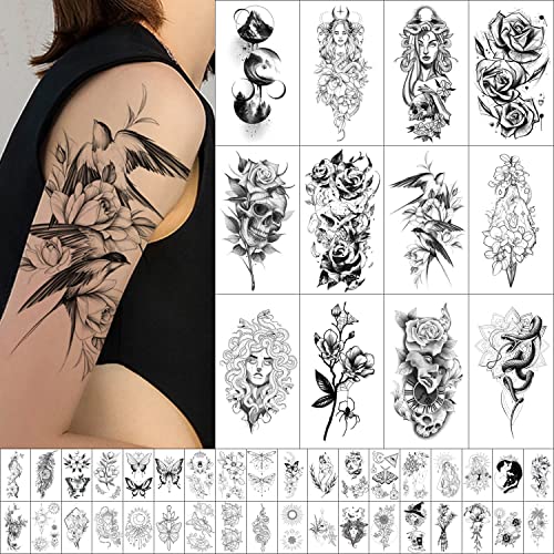 GLARYYEARS 48-Pack Waterproof Temporary Tattoos - 5-7 Day Wear