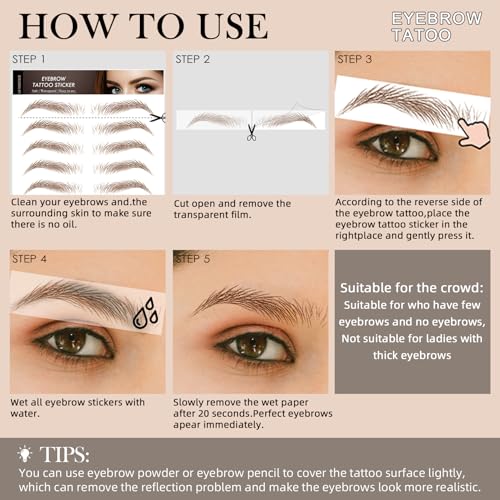 10 Sheets 110 Pairs 4D Hair-Like Waterproof Eyebrow Tattoos, Brown Tattoo Eyebrows Sticker Pairs, Temporary Brow Tattoos Grooming Shaping Stickers in Arch Style for Women Brown15