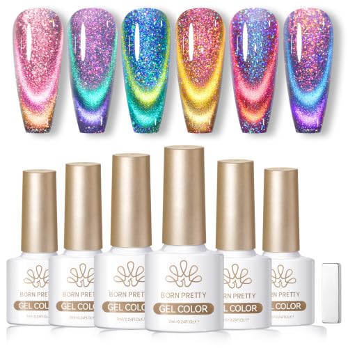 Born Pretty 9D Cat Eye Magnetic Gel Nail Polish Set with Magnet - 6 Pcs